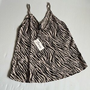 Made in Italy, Zenara linen, zebra print spaghetti strap tank top. Size medium
